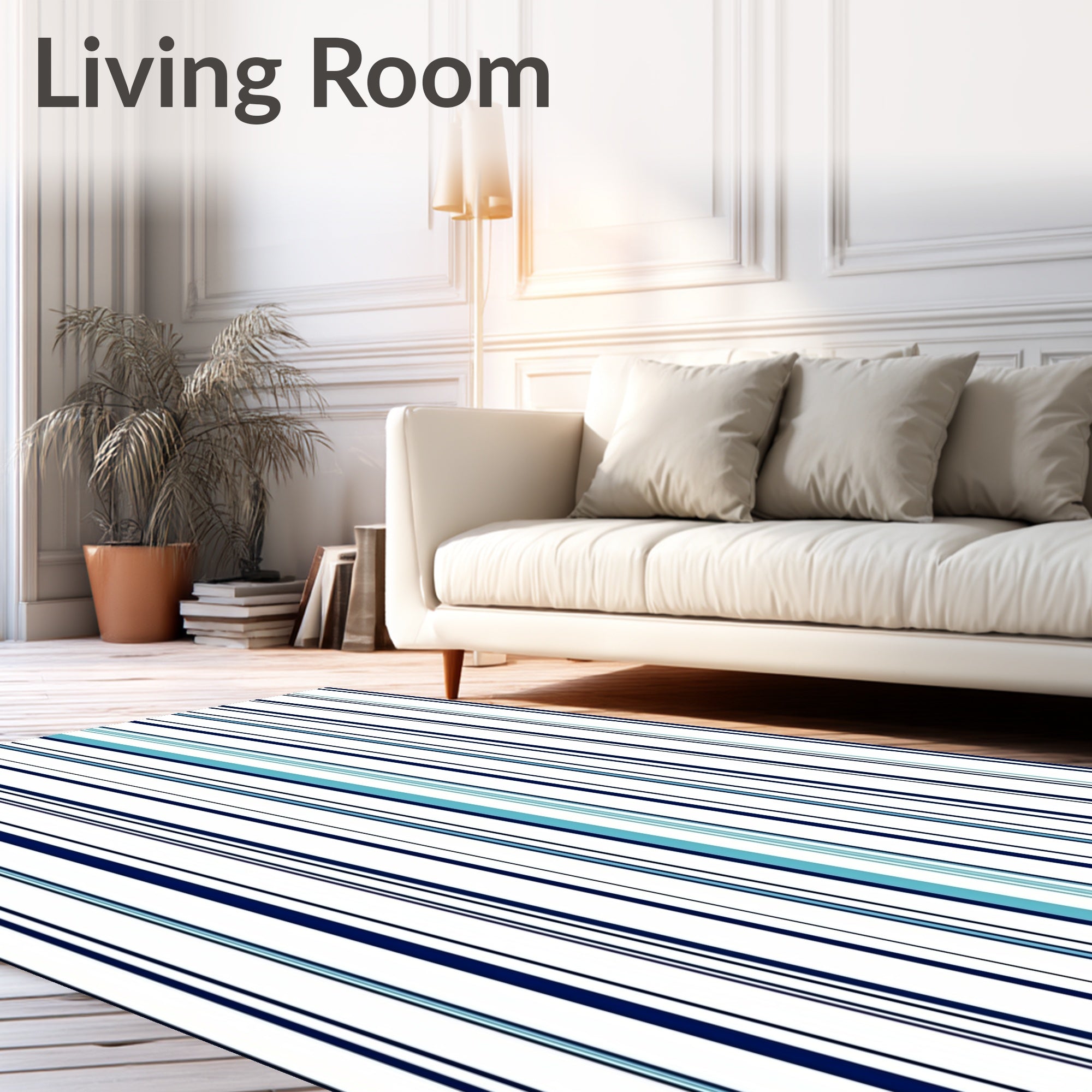 Navy Blue Aqua Vertical Stripe Pattern Rug