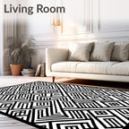 Bold Black White Geometric Labyrinth Rug