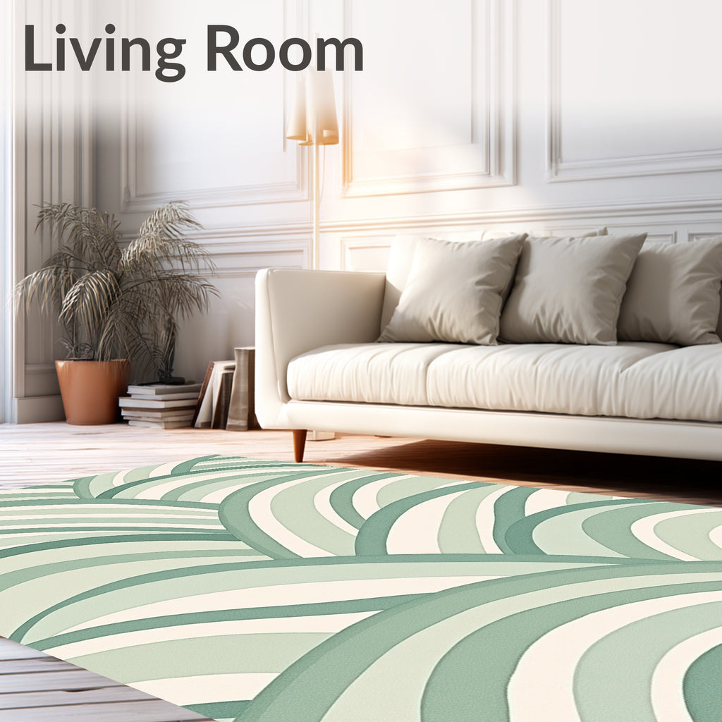 Green Wavy Arc Pattern Rug