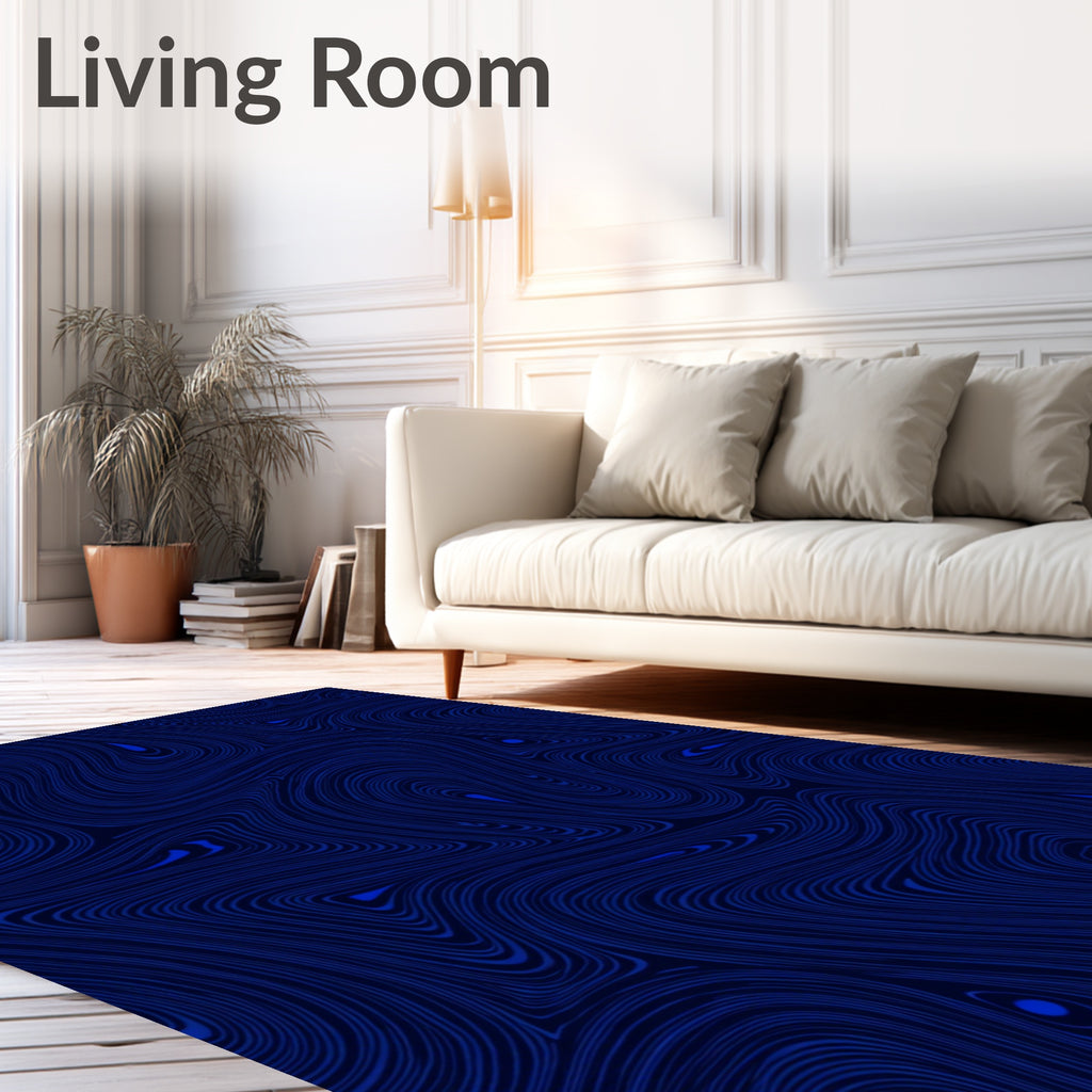 Deep Blue Abstract Swirl Pattern Rug