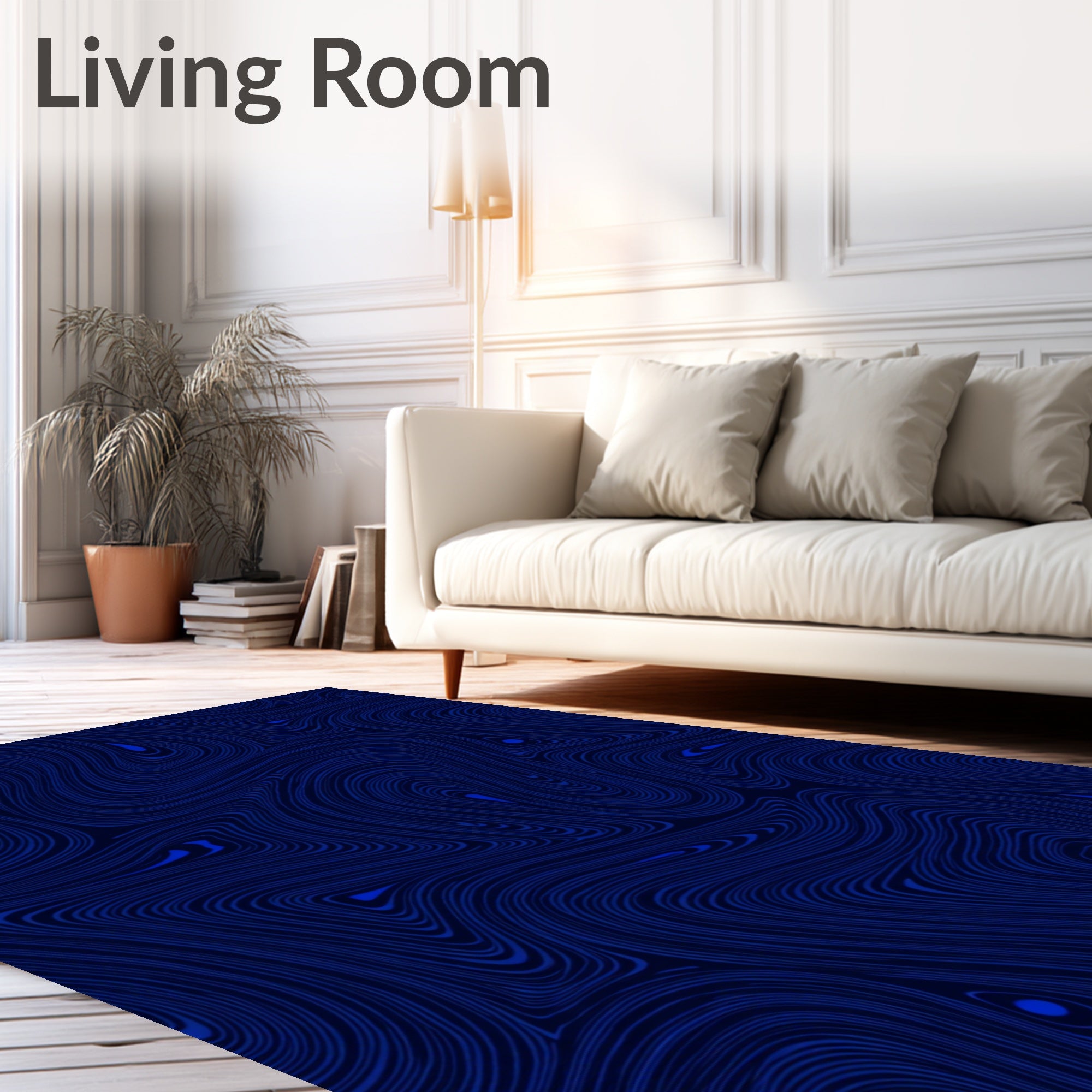 Deep Blue Abstract Swirl Pattern Rug
