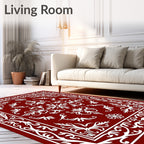 Elegant Red White Floral Border Rug