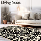 Classic Black Cream Medallion Design Rug