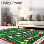 Festive Green Holiday Gnome Trees Rug