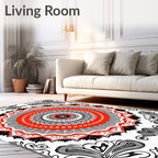 Bold Red Black Radial Floral Design Rug
