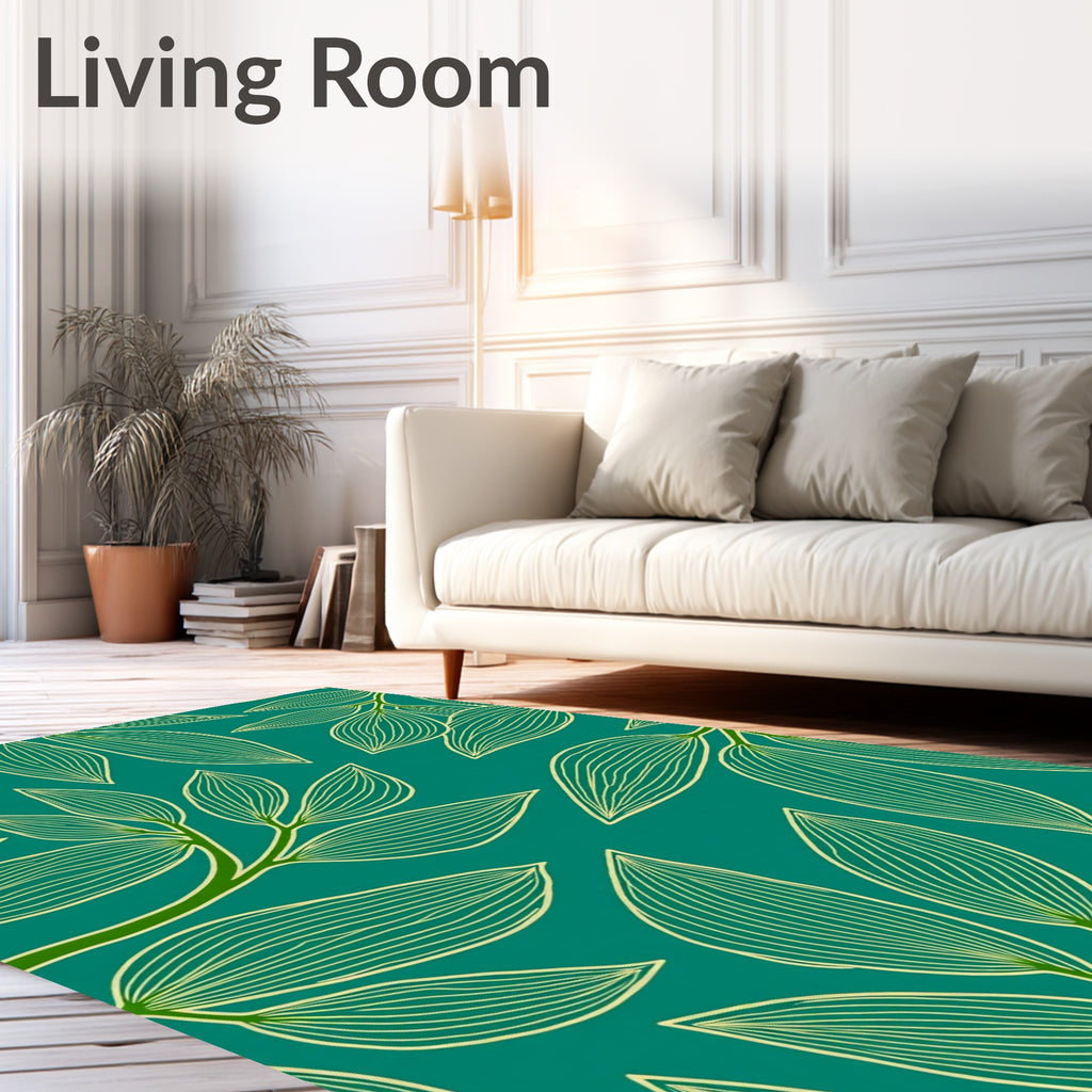 Teal Leaf Vine Pattern Rug
