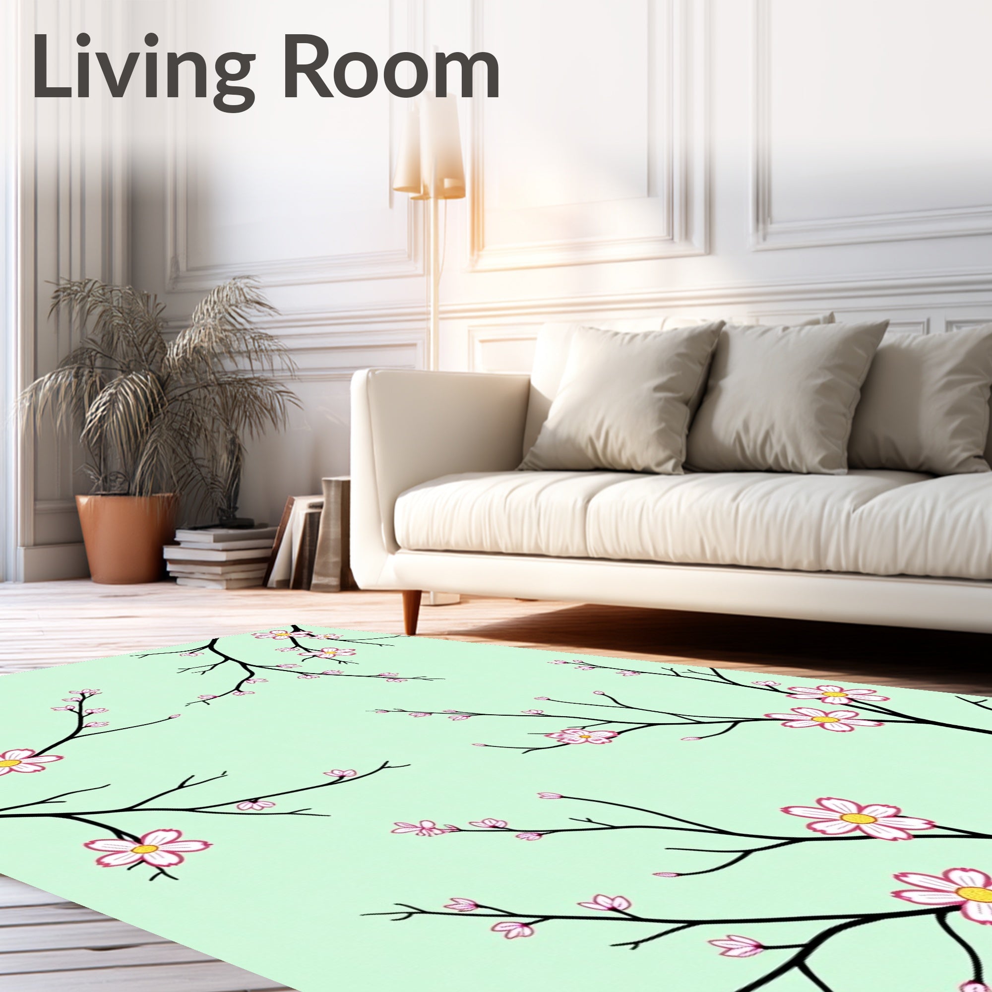 Pink Blossom Branches On Mint Background Rug