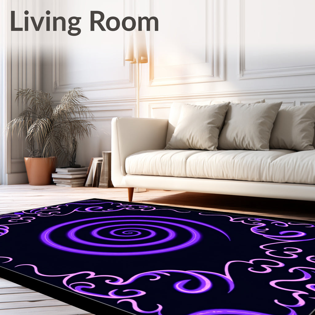 Purple Neon Swirl Bordered Design Rug