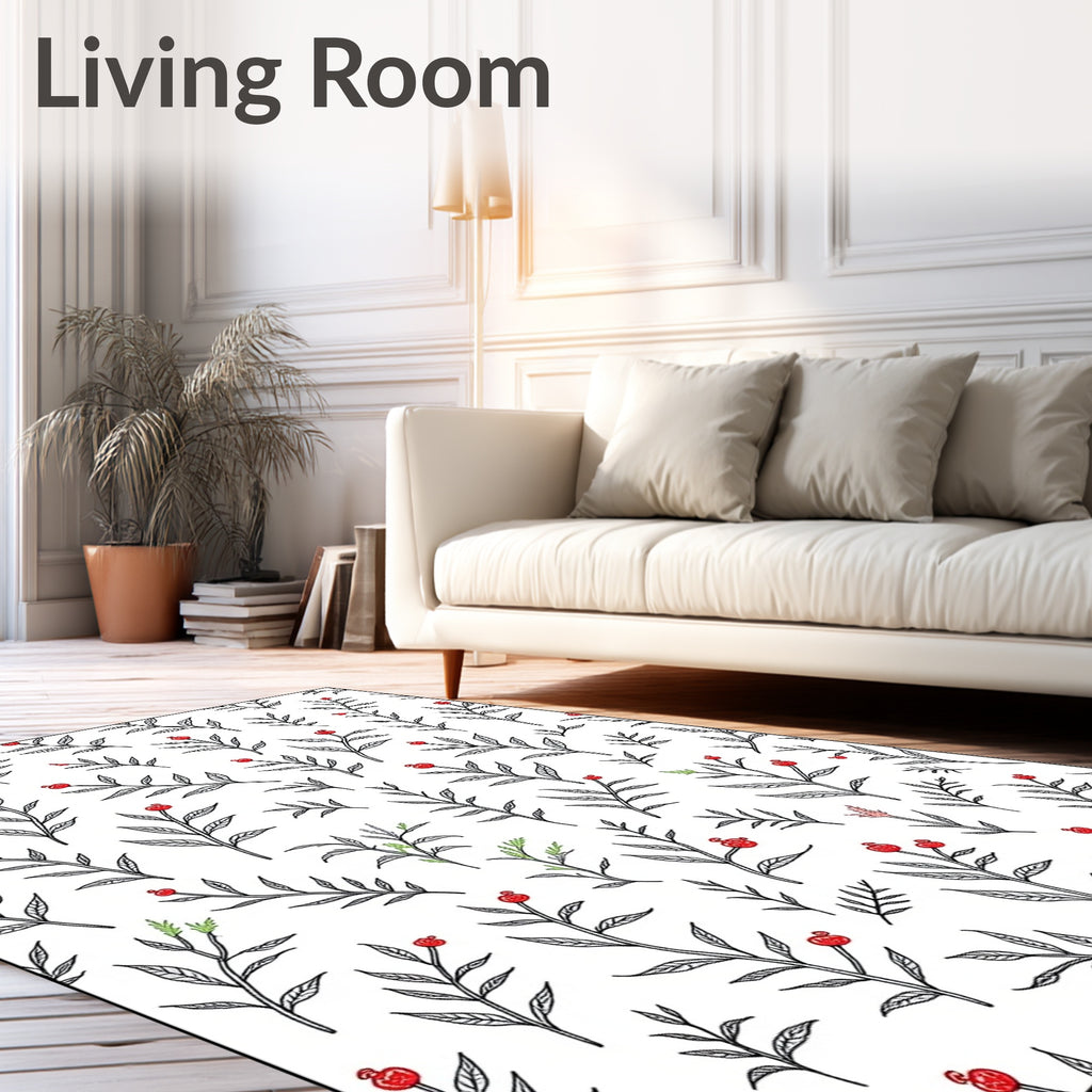 Delicate Red Berry Botanical Sprigs Rug