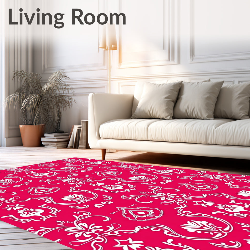 Elaborate Floral Damask Red White Rug