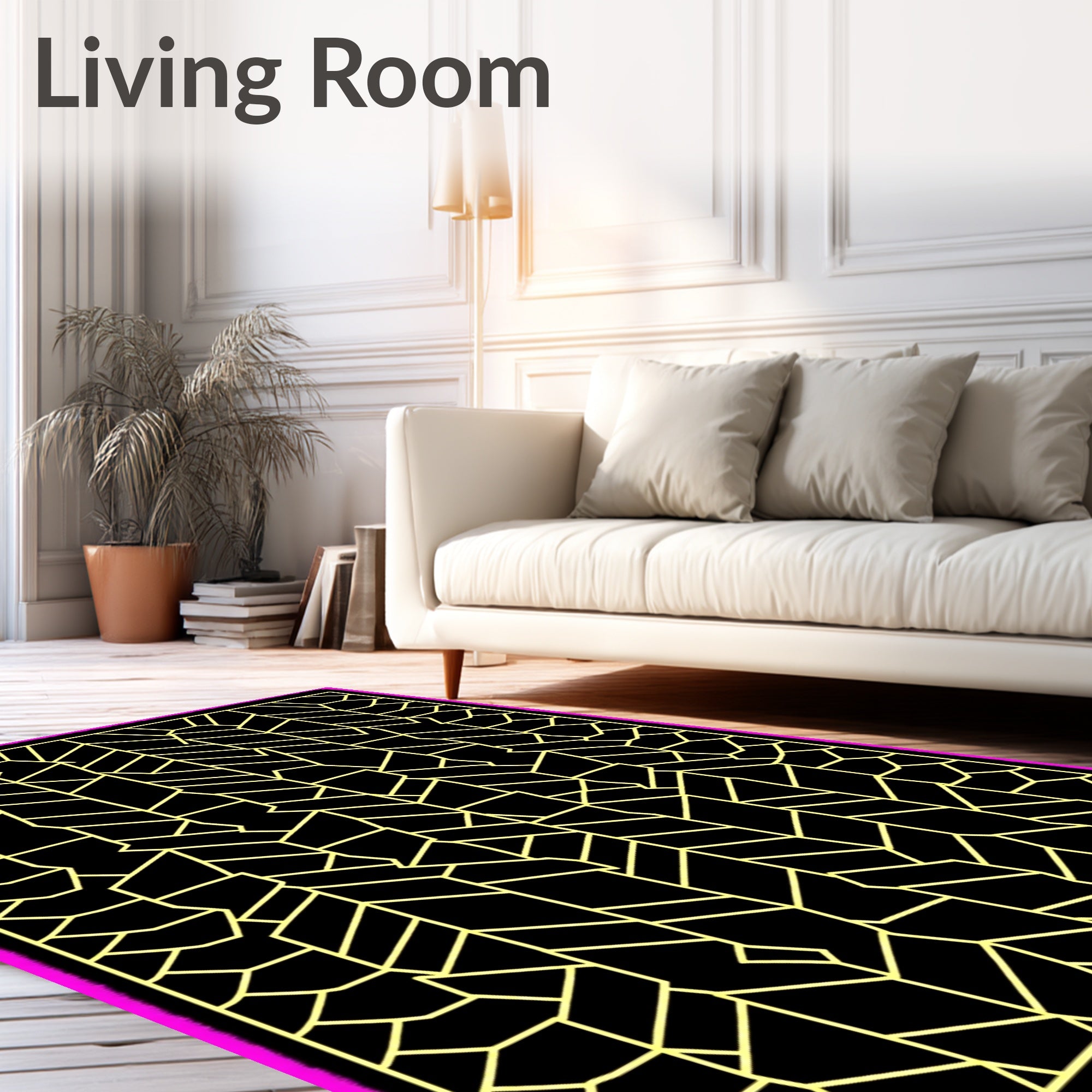Abstract Geometric Yellow Stripes Rug