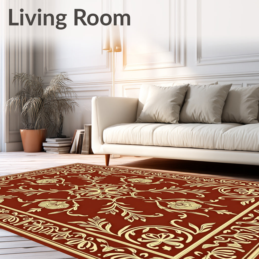 Ornate Floral Damask Pattern Rug