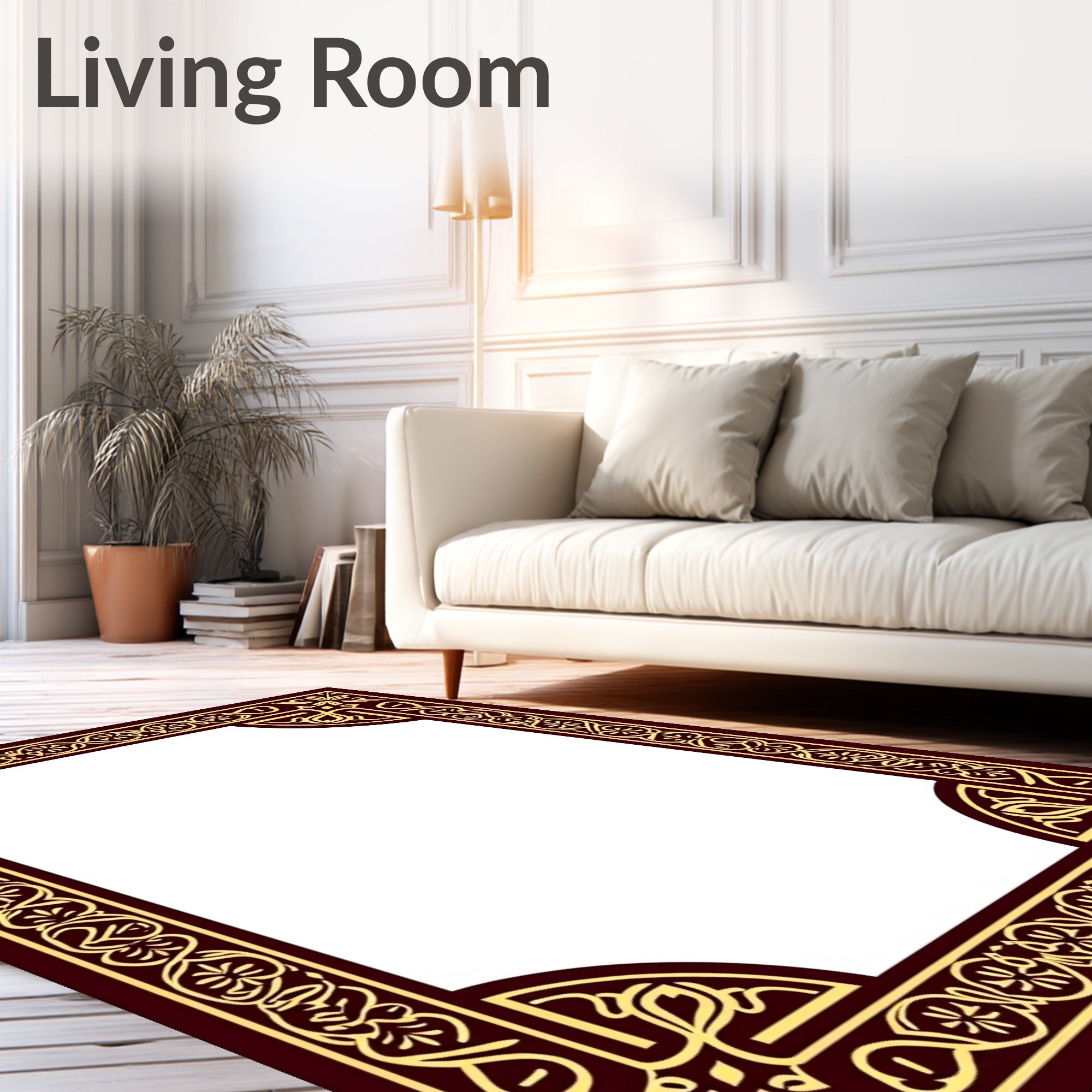 Elegant Marroon Gold Floral Border Rug