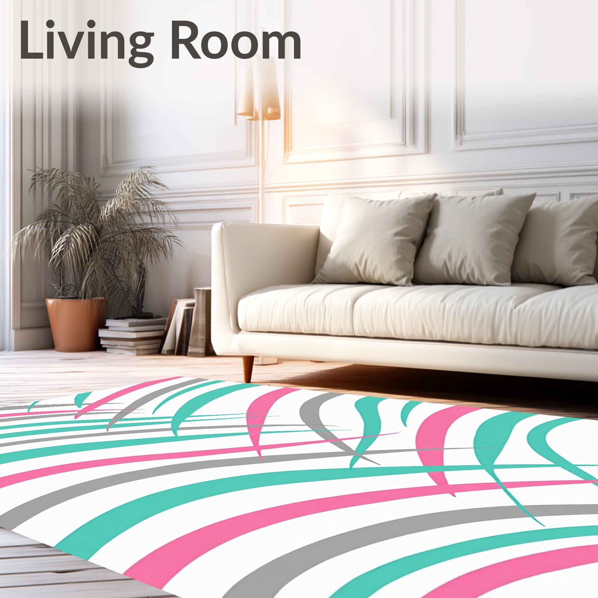 Teal Pink Gray Abstract Waves Rug