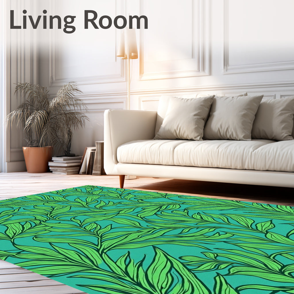 Tropical Green Leaf Pattern Rug