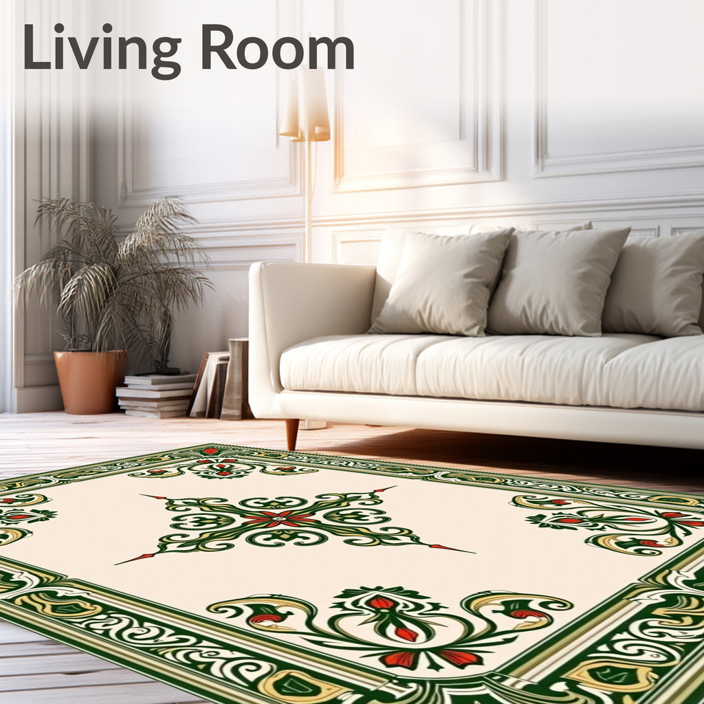 Green Red Floral Symmetry Design Rug