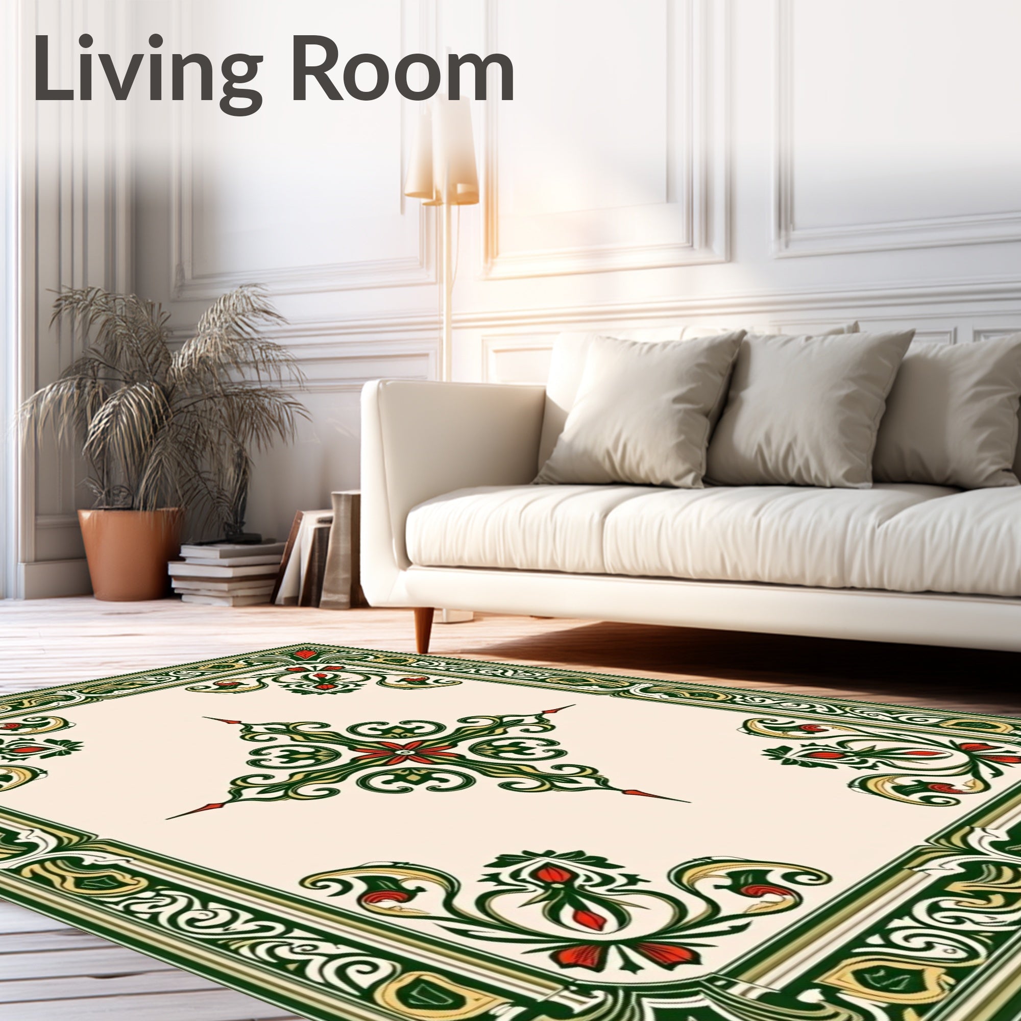 Green Red Floral Symmetry Design Rug