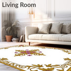 Ornate Floral Golden Scroll Pattern Rug