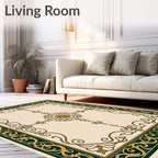 Ornate Gold Dark Green Scrollwork Rug