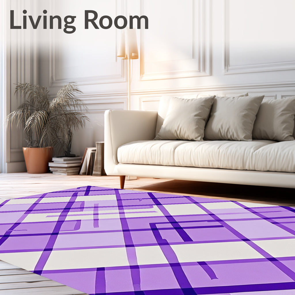 Purple White Plaid Geometric Rug