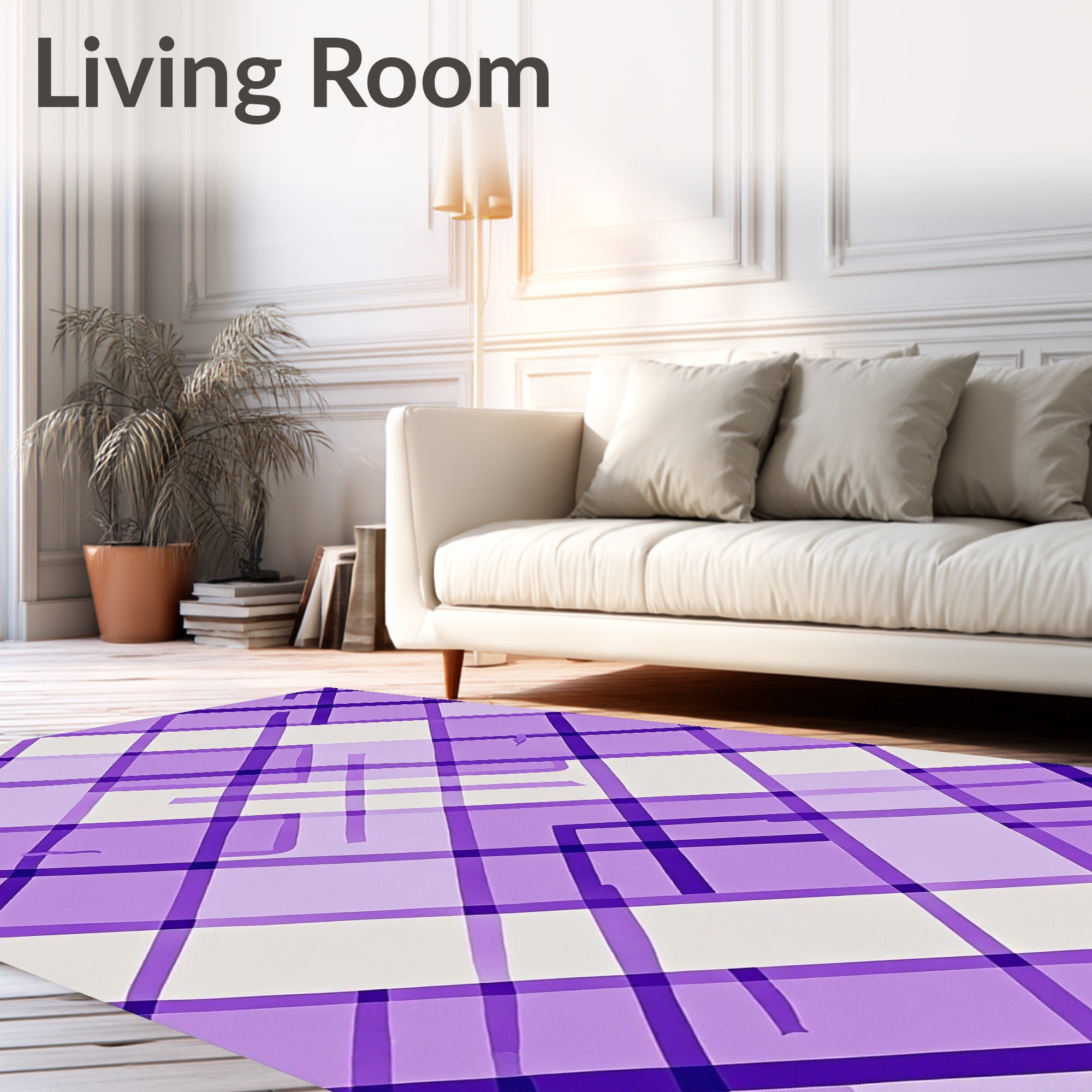 Purple White Plaid Geometric Rug