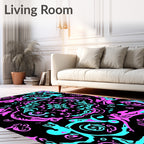Vibrant Pink Teal Abstract Swirl Pattern Rug