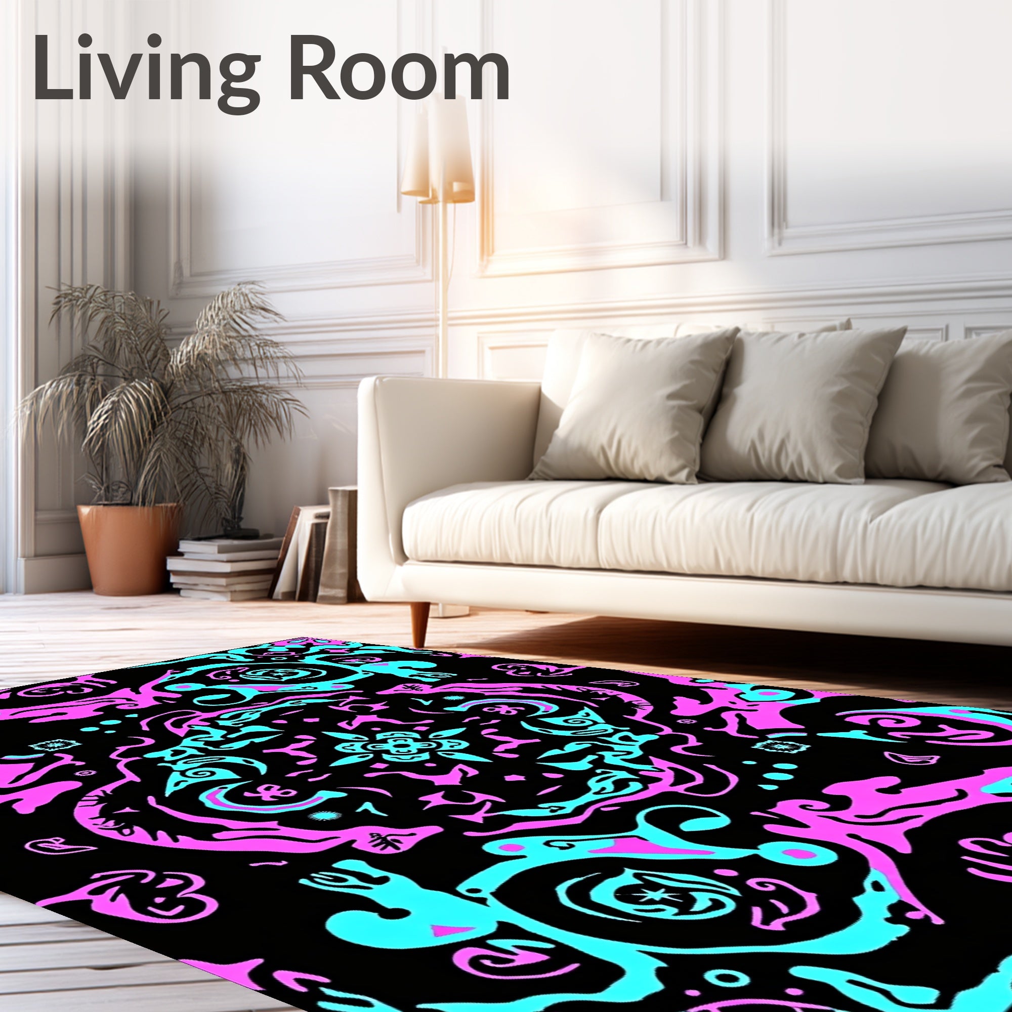 Vibrant Pink Teal Abstract Swirl Pattern Rug