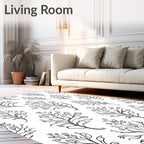 Botanical Line Art Whimsical Floral Pattern Rug