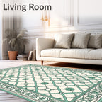 Mint Green Lattice Floral Art Deco Rug