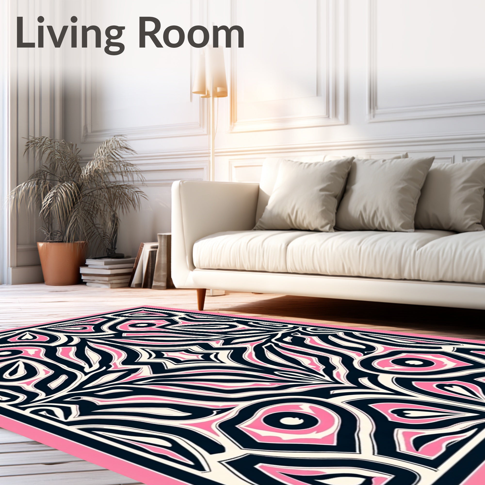 Bold Pink Black Abstract Swirl Design Rug