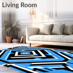 Abstract Geometric Bold Blue Pattern Rug