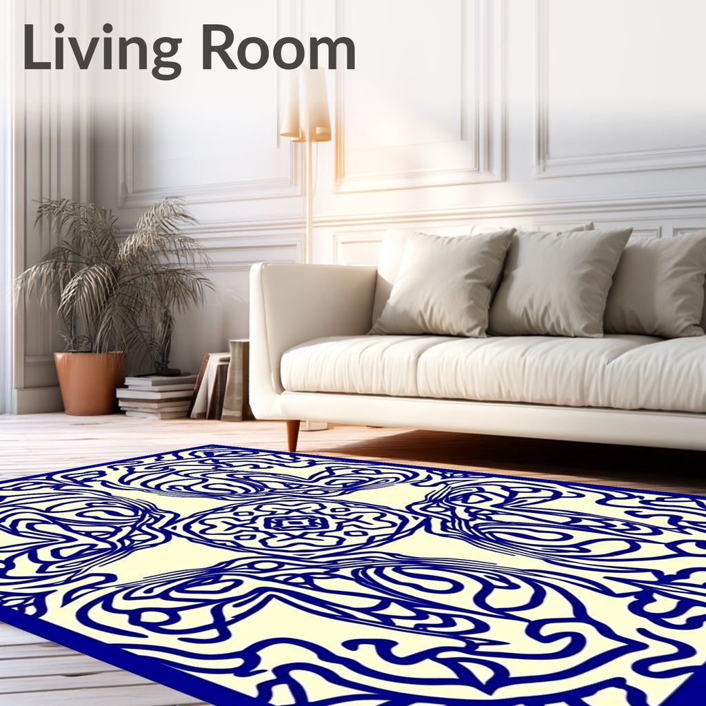 Elegant Blue Swirling Pattern Design Rug