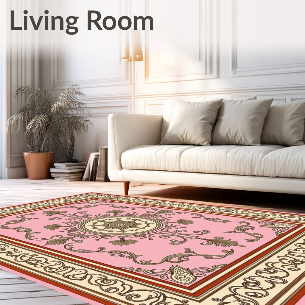Elegant Pink Floral Scrollwork Design Rug