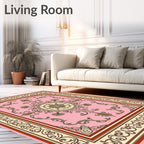 Elegant Pink Floral Scrollwork Design Rug