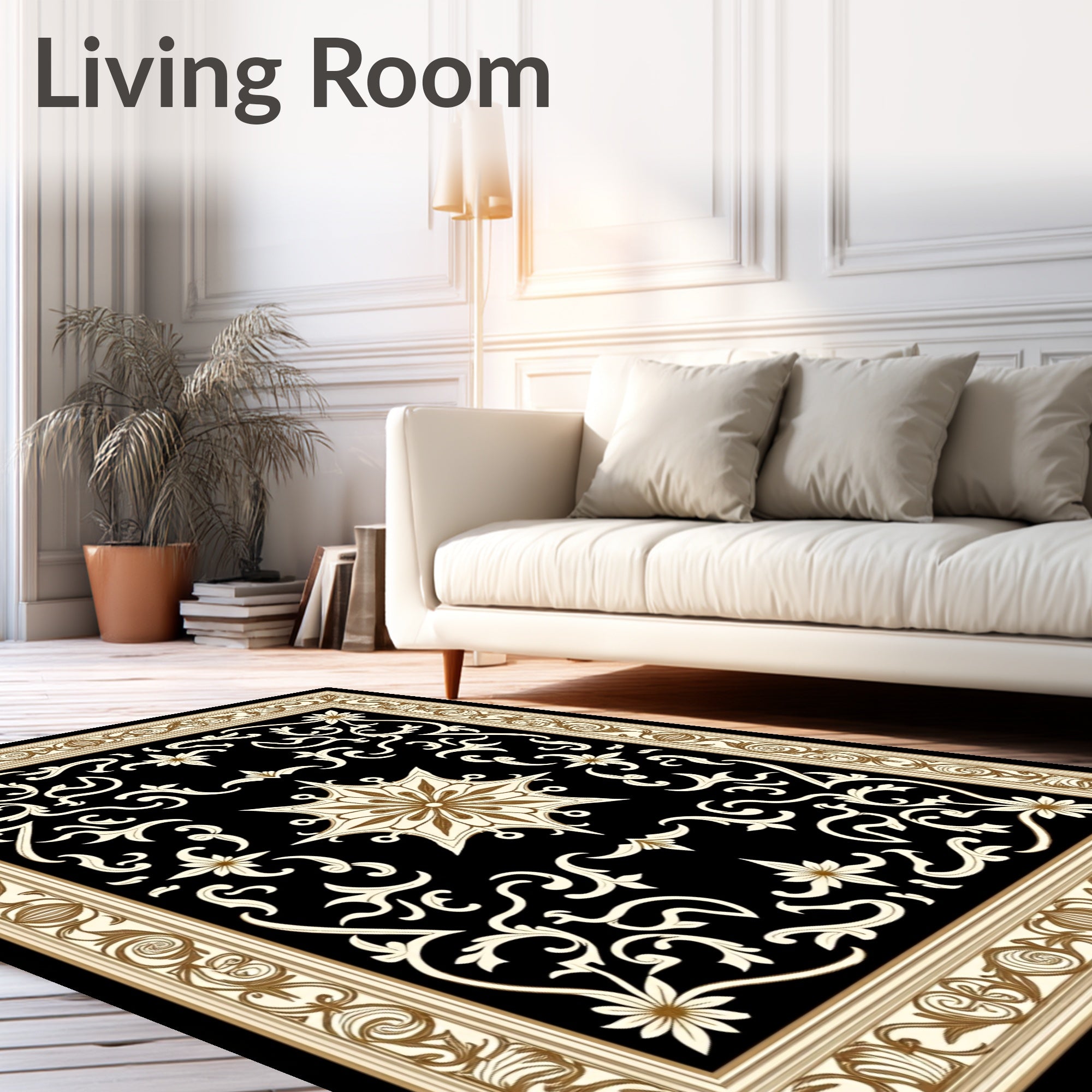 Classic Scrollwork Floral Golden Bordered Rug