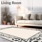 Black Vine And Leaf Intricate Border Rug