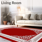 Ornate Floral Border With Geometric Accents Rug