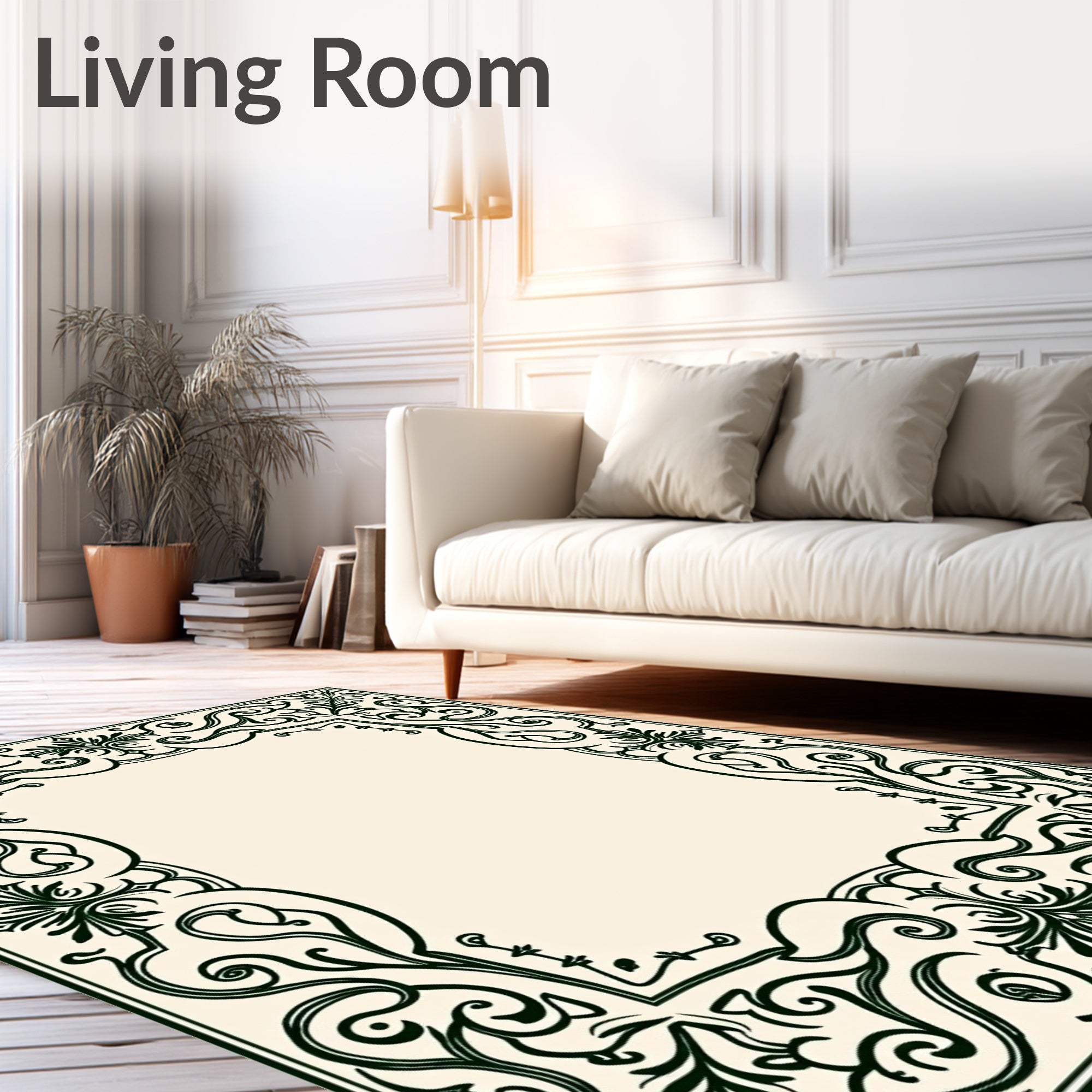 Elegant Floral Scroll Border Design Rug