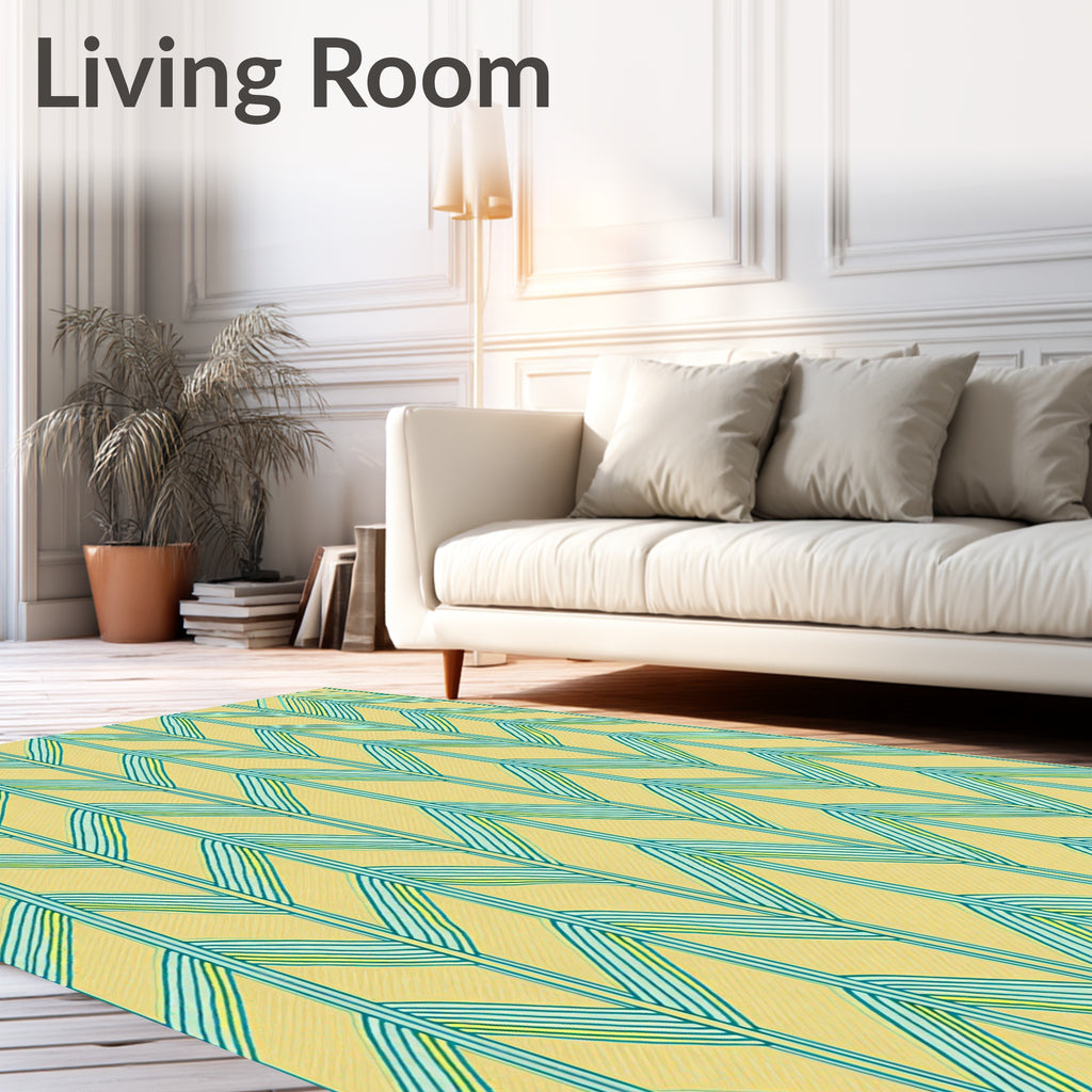 Chevron Pattern With Teal Stripes Rug