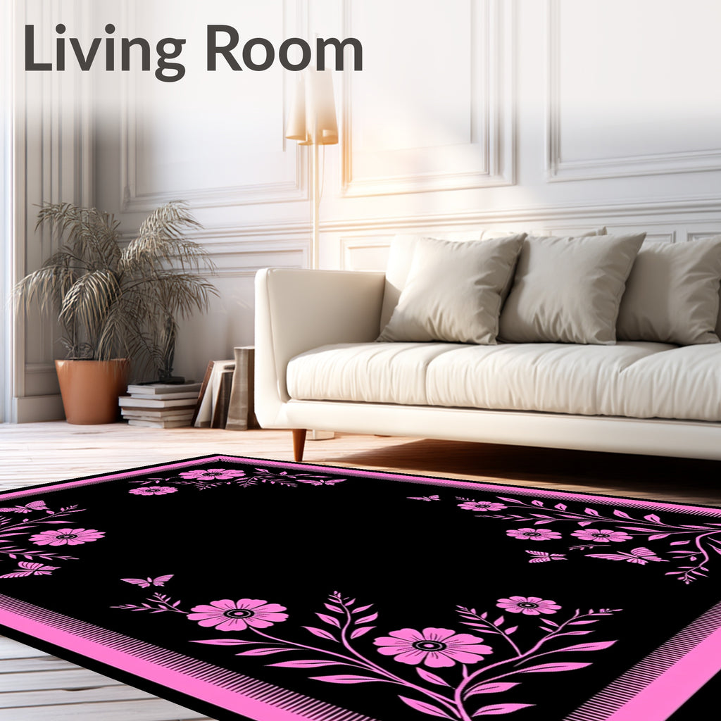 Pink Butterflies With Floral Accents Rug
