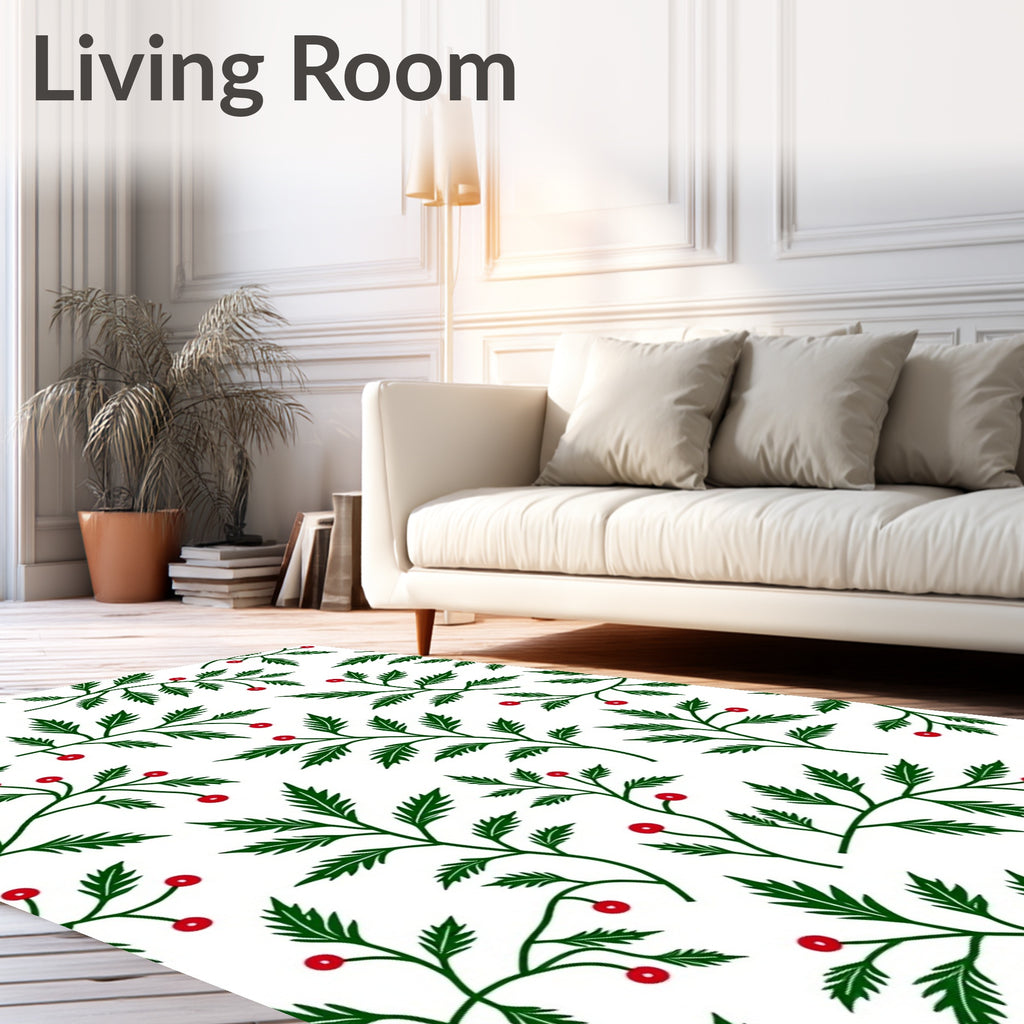 Green Leaf Red Berry Floral Arrangement Rug