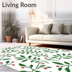 Green Leaf Red Berry Floral Arrangement Rug