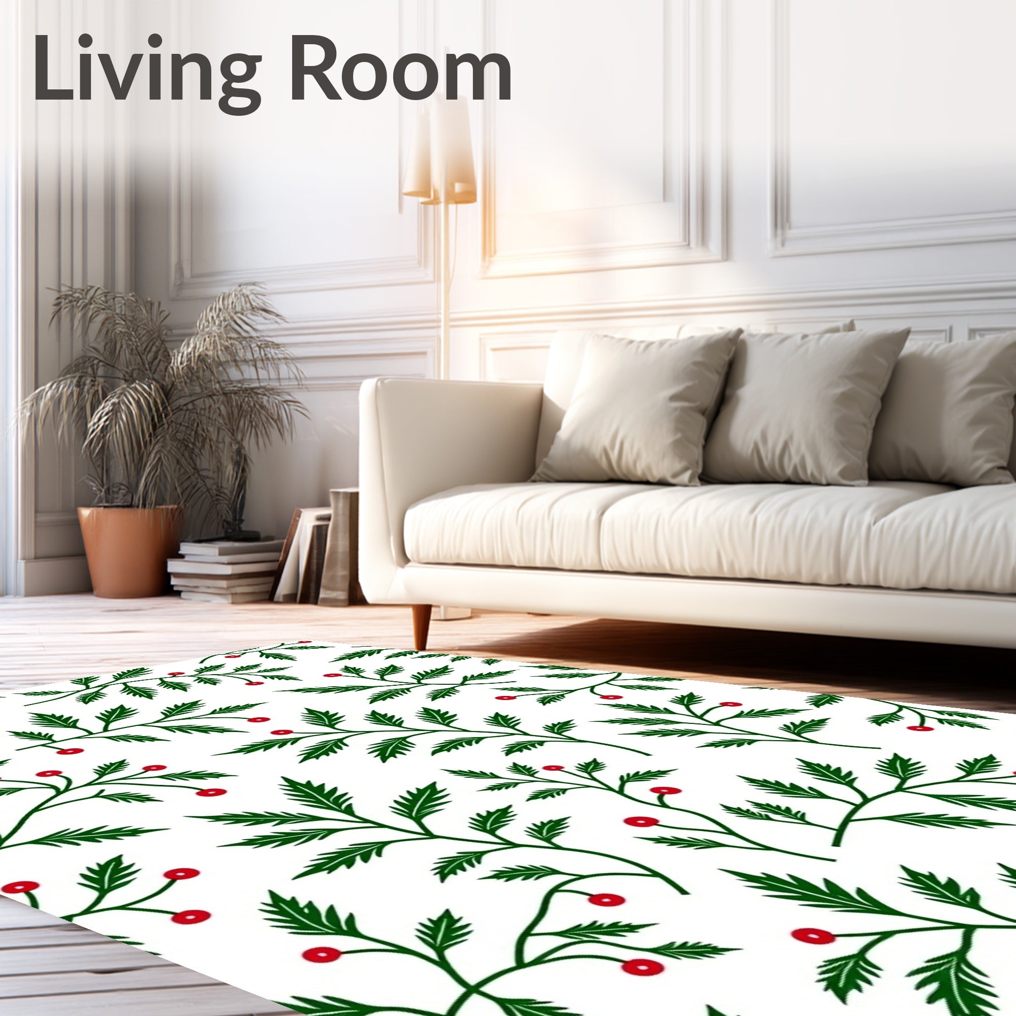 Green Leaf Red Berry Floral Arrangement Rug