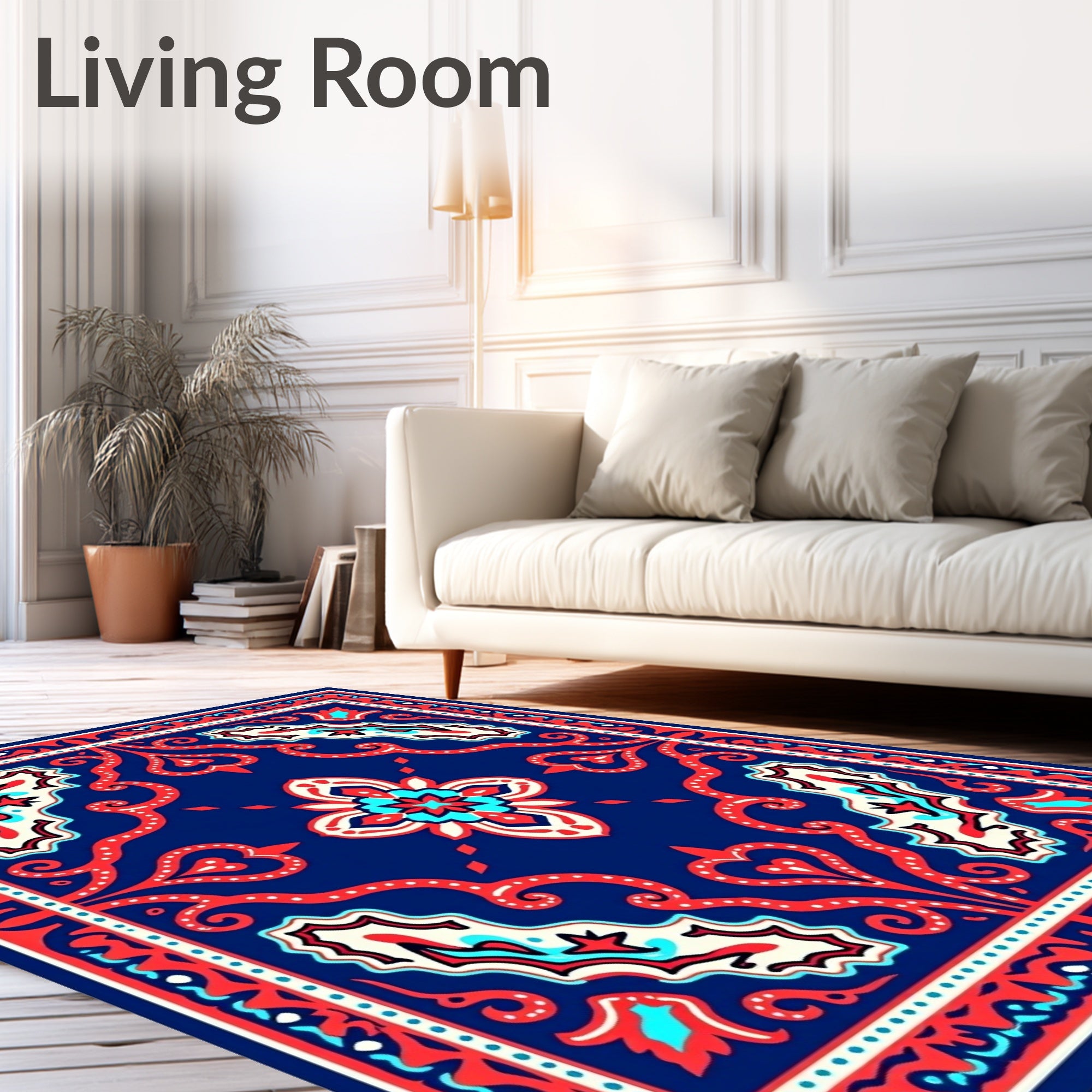 Bold Red White Blue Paisley Rug