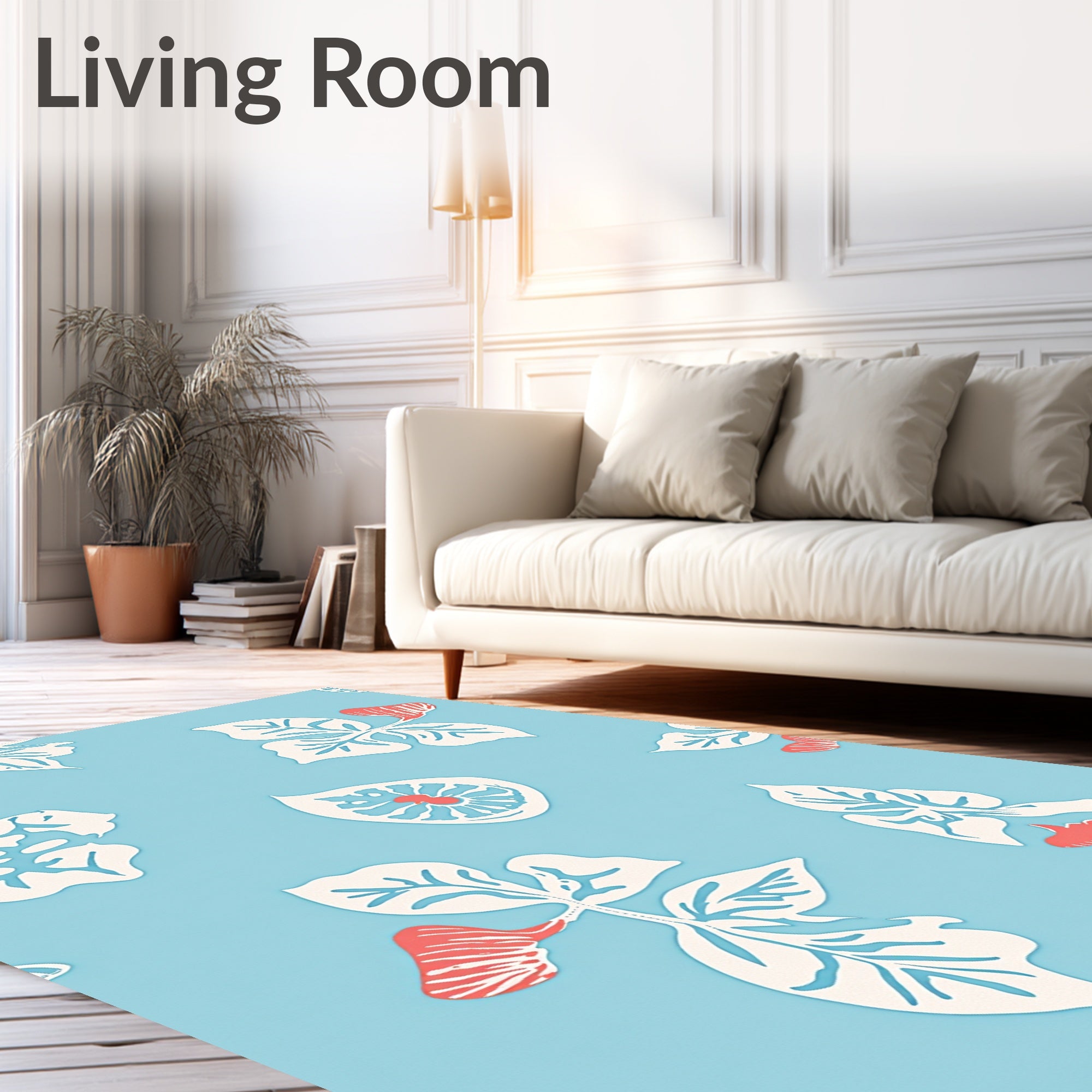 Floral Pattern on Light Blue Background Rug