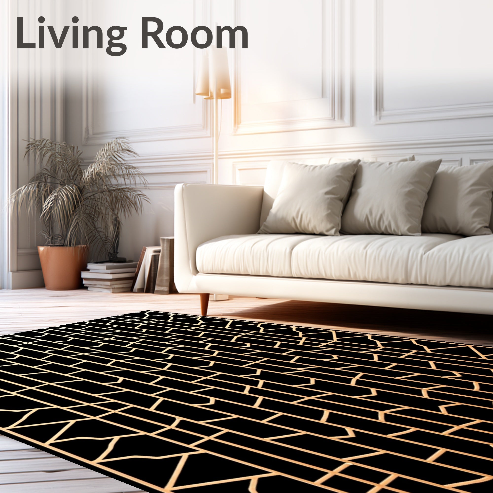 Golden Geometric Art Deco Pattern Rug