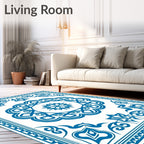 Elegant Blue Floral Mandala Pattern Rug