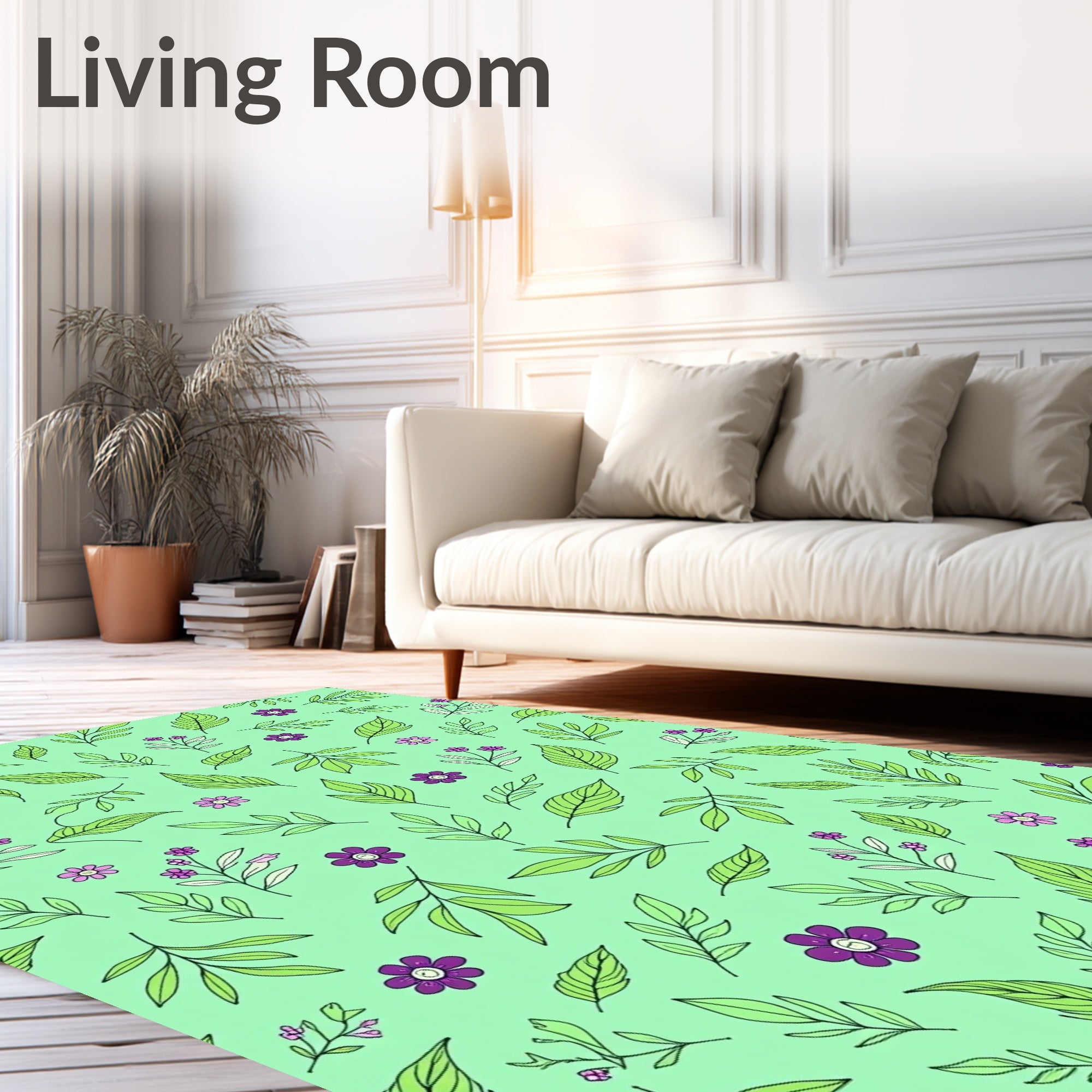 Green Purple Floral Leaf Pattern Rug