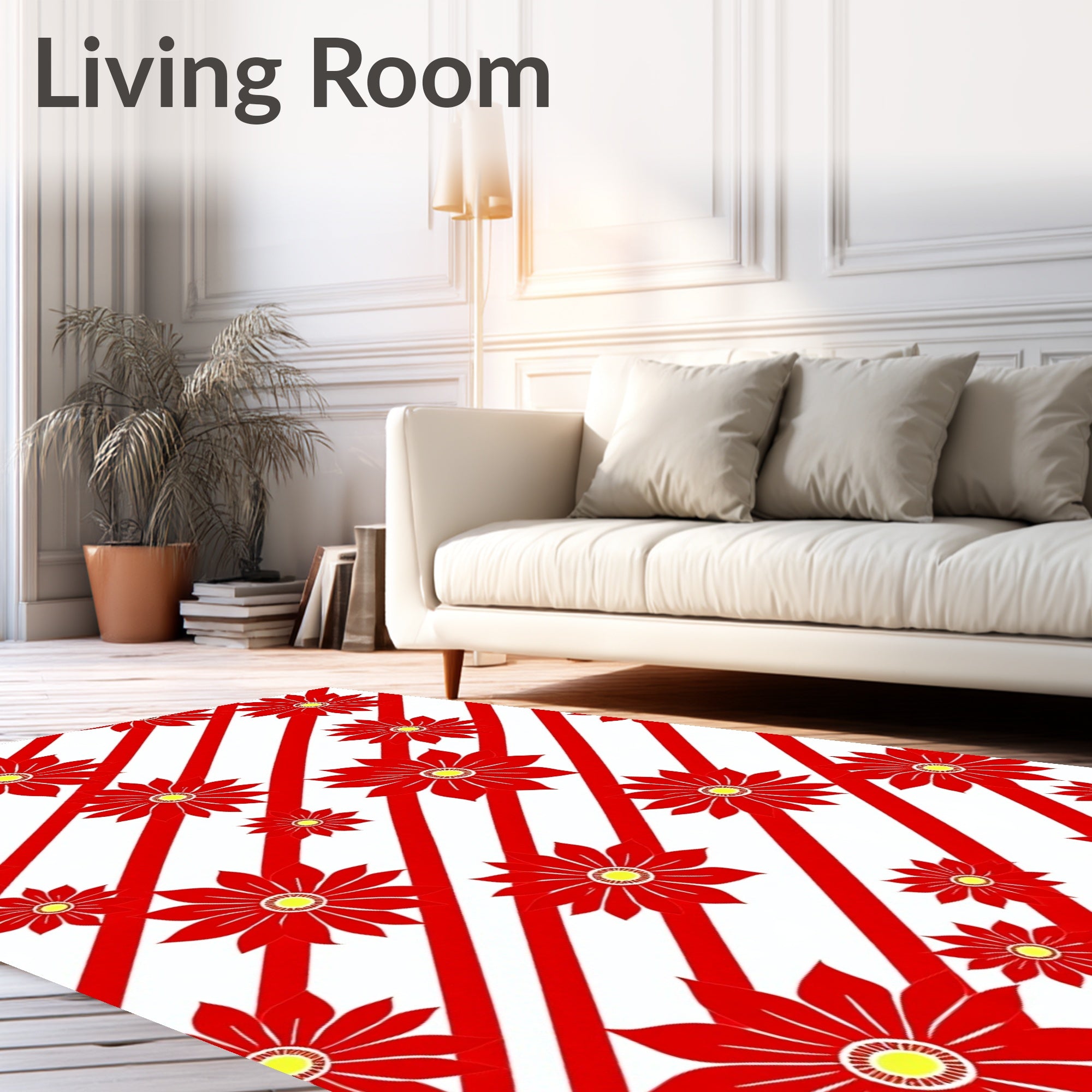 Bold Red Floral Stripe Arrangement Rug