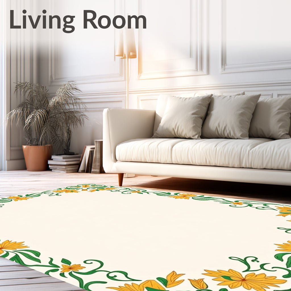 Golden Floral Scroll Border Rug